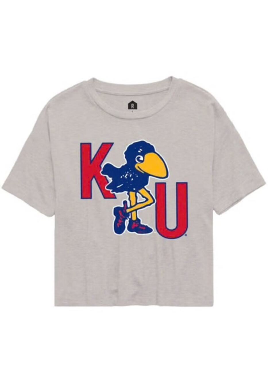 Rally House Grey KU Jayhawk 1912 Jay Skinny Leg Jayhawk Short Sleeve Crop Large